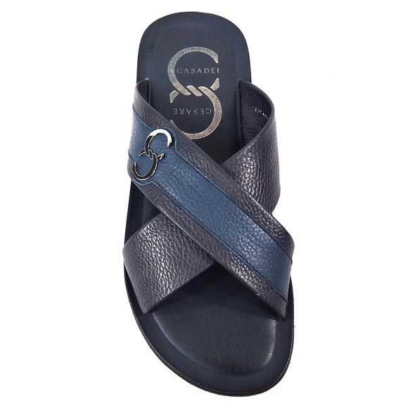 CASADEI 🇮🇹  MENS BLUE LEATHER COMFORT SUMMER SANDALS - Picture 6 of 8